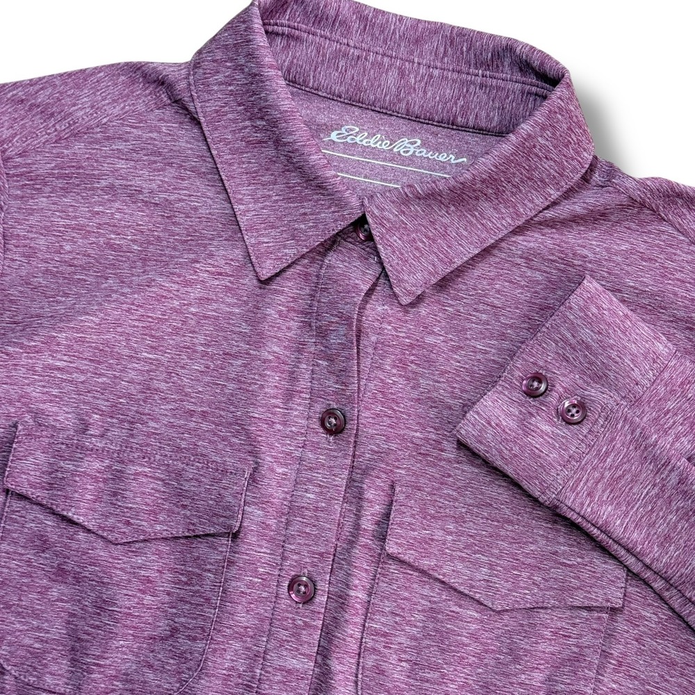 Eddie Bauer Long Sleeve Button Up Shirt Purple Heathered Outdoor Hiking Medium